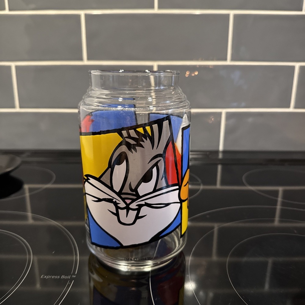 VTG Looney Tunes Bugs Bunny Taz Daffy Duck Glass Jar 1994 Warner Brothers No Lid